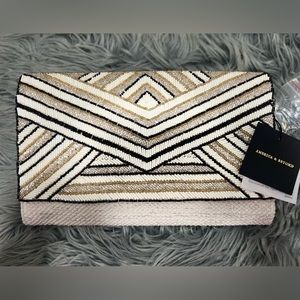 America & Beyond Embellished/Beaded Convertible Clutch w/ strap w/ extra beads